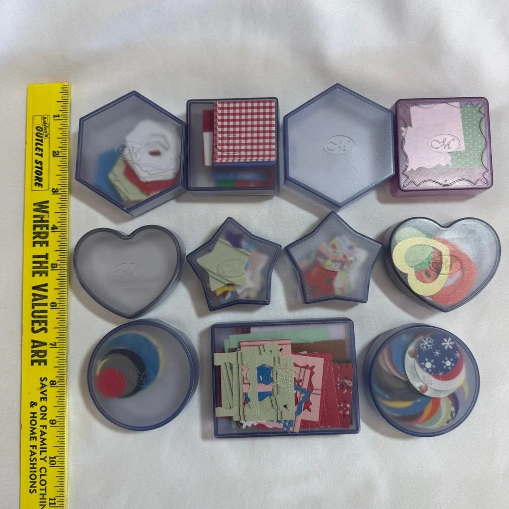 Creative Memories Shape Storage Box Lot Star Heart Hexagon Round Paper Die Cuts